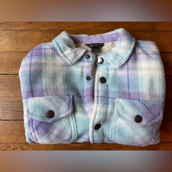 Kids 7/8 Eddie Bauer sherpa lined plaid button down top - Picture 2 of 6